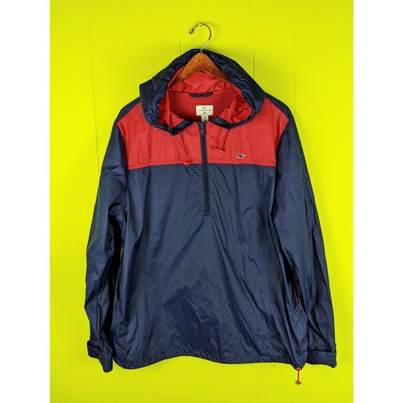 Vineyard Vines Other - Vineyard Vines Mens M Lightweight Hooded Colorblock Windbreaker Jacket Navy Red